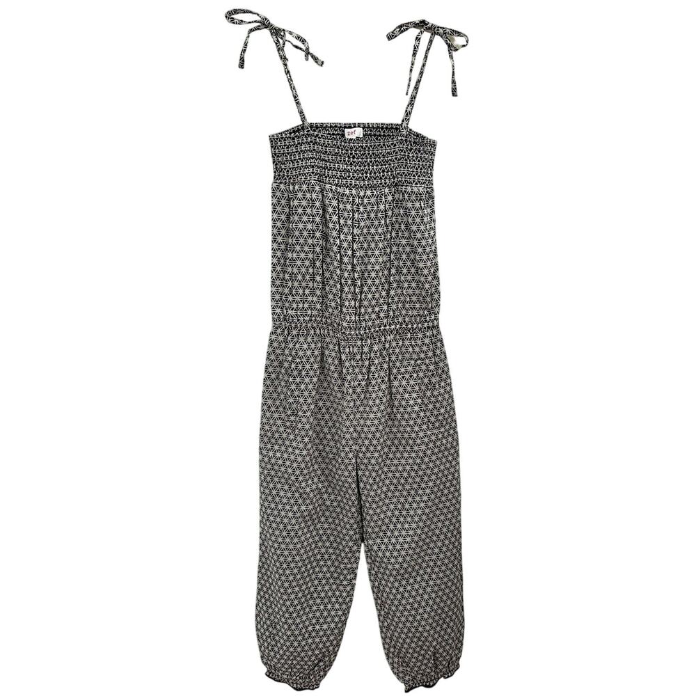 Zef Black Tan Starburst Smocked Jumpsuit Girls 6 Spring Summer Minimal Comfort